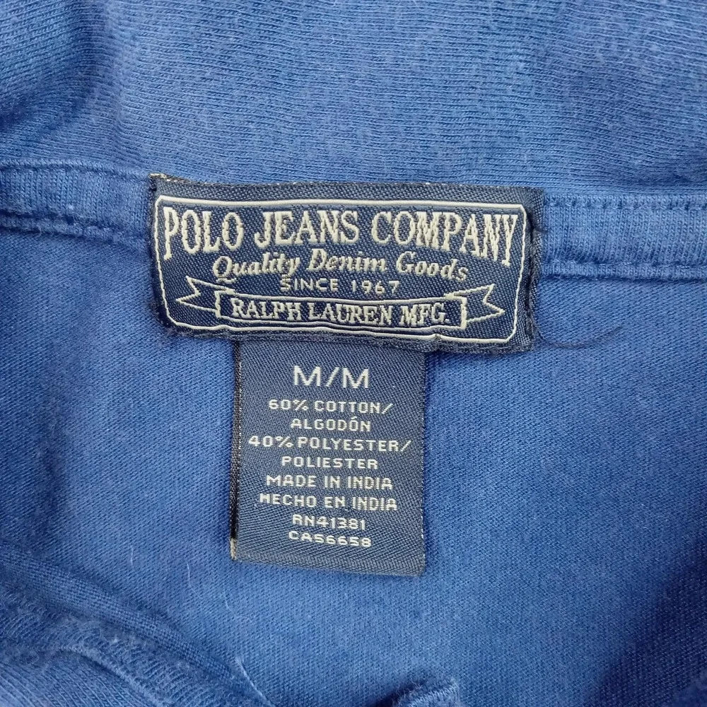 Polo Jeans Company Polo Shirt Mens‎ Medium Blue Solid Cotton Flag Casual Top